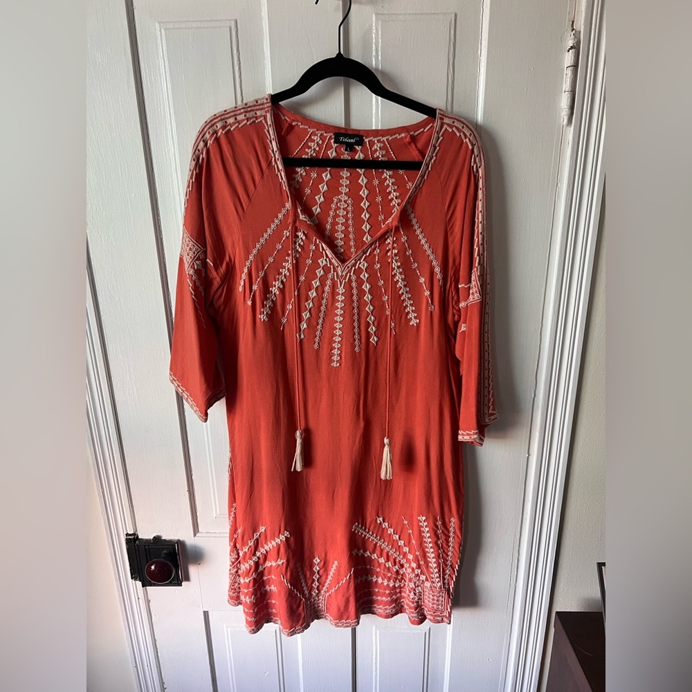 Sundance Tolani Orange Embellished 3/4 Sleeve Tunic